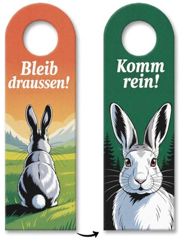 Bleib draussen Komm rein Hasen Türhänger Alpenschneehase Lustiger Spruch für Allgäu und Alpen