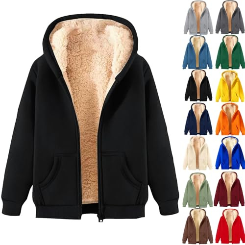 Women Ladies UK Fleece Teddy Jacket - Full Zip Warm Winter Fall Sherpa Lined Hoodie, black hoodie women Long Sleeve Soft Thick Oversized Hooded Sweatshirt Casual Coats Jackets Outerwear with Pockets