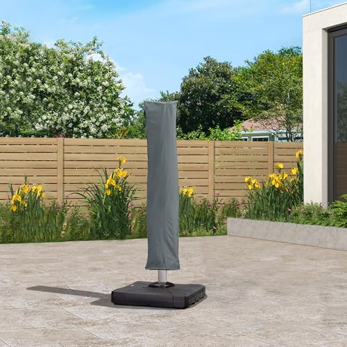 PURPLE LEAF Garden Parasol Cover UV Resistant Outdoor Offset Cantilever Umbrella Cover with Zipper and Rod for Patio (Light Grey, Middle)