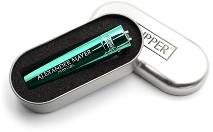 Clipper Feuerzeug mit Gravur – Personalisierbares Metallfeuerzeug in Geschenkbox – nachfüllbar – für Männer & Frauen – Individuelles Geschenk zu Geburtstag, Weihnachten, Hochzeit – Farbe Turquoise