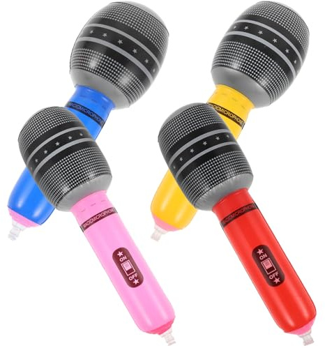 NOLITOY Lot de 4 Microphones Gonflables Réalistes en PVC Multicolores pour Fête Musicale, Accessoire Interactif Léger et Solide, Karaoké et Soirée Photos Festives