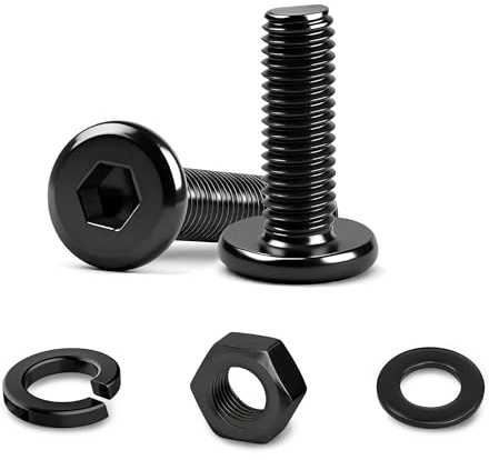 Lot de 25 vis à tête plate M5 x 18 mm en acier inoxydable à six pans creux - Noir oxydé - Vis de raccordement de meubles avec filetage complet et clé - Éléments de connexion de qualité supérieure pour