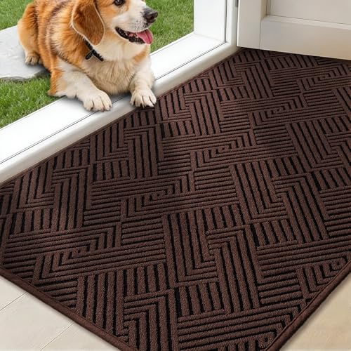 YIHOUSE Indoor Door Mat 24 x 36, Non-Slip Washable Entryway Mat, Dirt Trapper Absorbent Entrance Mat, Low Profile Floor Mat for Front/Back Door, Entryway, Brown