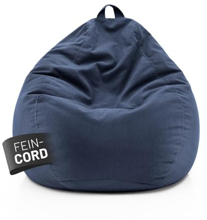 Lumaland Comfort Line sittsäck finsnöre XL – 250 L | bekväm soffa fåtölj rep – perfekt för puff | EPS-pärlor saccosäck med fyllning | inomhus sittstol – tvättbar | liggsäck för vuxna och tonåringar