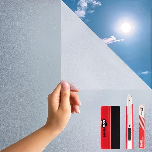 MARAPON Fensterfolie Blickdicht in Matt 0,75x2 m Set inkl. Rakel Cutter 10 Klingen Selbstklebende Sichtschutzfolie Fenster Milchglasfolie für Privatsphäre und UV Schutz oder Fensterdekoration