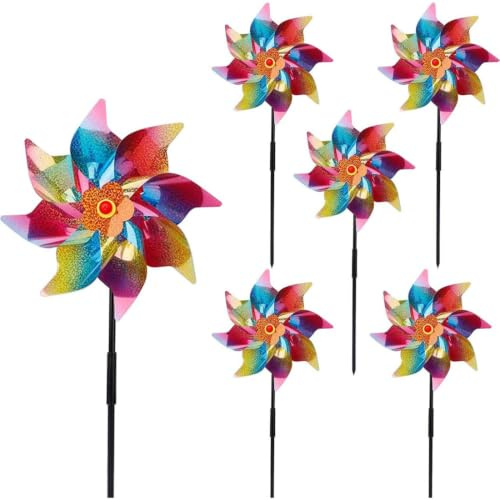 KEPYATI 6 Pièces Moulin a Vent Anti Pigeon Réfléchissant (ø 24cm), Effaroucheur Oiseaux Exterieur Réfléchissant Moulin a Vent Arc-en-Ciel Spirale, pour Les Terres Agricoles, Les Vergers, Les Jardins