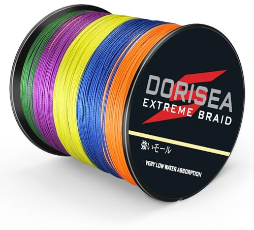 Dorisea Extreme Braid 100% PE geflochtene Angelschnur 2,7–250 kg Test-Angeldraht, 500 m Angelschnur, abriebfest, unglaubliche Superline, Zero Stretch, kleiner Durchmesser (mehrfarbig, 22,7 kg/0,36 mm)