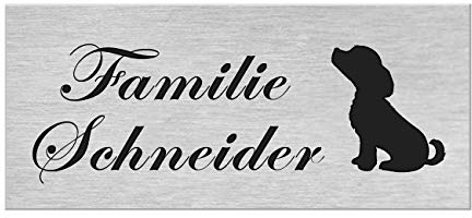 Motiv Edelstahl Briefkastenschild I über 40 Motive zur Auswahl I Klingelschild mit Gravur I Türschild in 100x40mm I Namensschild Selbstklebend - Hund