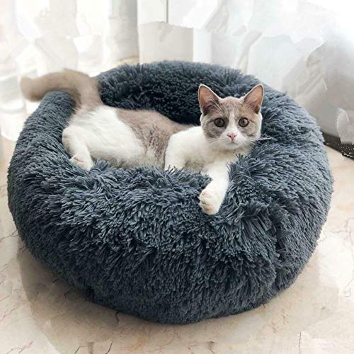 Hundebett,Katzenbett,Rutschfeste Unterseite,Runde Form,Weiches Donut-Haustierbett, luxuriöses Fell-Donut-Design,Verschiedene Größen,Flauschig, Weich,Hundekissen,Hundesofa-Dunkelgrau-80*80*20cm