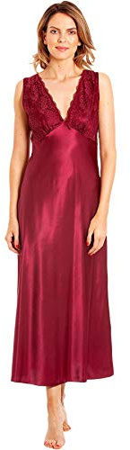 undercover lingerie Womens Satin & Deep Lace Long Chemise Nightdress With Build Up Shoulder N52
