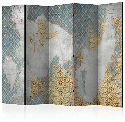 decomonkey Paravent Raumteiler Innen Vintage 225x172 cm 5 Teilig Beidseitig Room Divider Wall Raumteiler Stehend Trennwand Sichtschutz Spanische Wand Sichtschutzwand Wohnzimmer Holz Muster Ornament