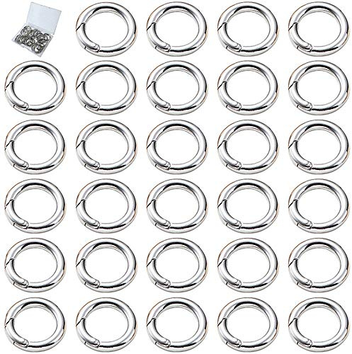 Ceqiny 30 Stück Runder Karabiner Biegering Sprung Ringe Frühling Snap Clips Karabinerhaken Schlüsselringe Schnappclip Druckknopf Taschenringe Schlüsselanhänger für Rucksack Schlüsselbund 15mm, Silber