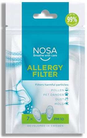 NOSA Allergy Filter | Nose Filter | Prevents Pollen | Filters Harmful Particles | Prevents Pets Allergy | Prevents Dust | Prevents Mildew | Pack of 7 | Reduces Allergy Reactions