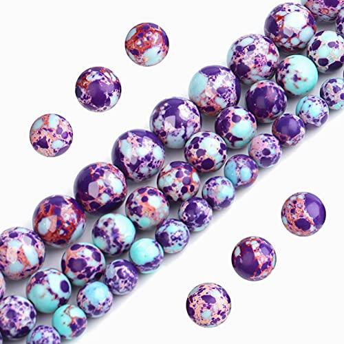 Filluck Perline in pietra naturale, 6 mm, diaspro imperiale viola-blu, lucidate, rotonde, lisce, per la creazione di gioielli per adulti, 38 cm (diaspro imperiale viola-blu, 6 mm)