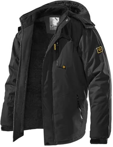CARWORNIC Chaqueta de Esquí de Montaña Resistente al Viento para Hombre, Abrigo Cálido de Invierno para Nieve con Capucha, Cortavientos para Senderismo y Snowboard, Negro, S