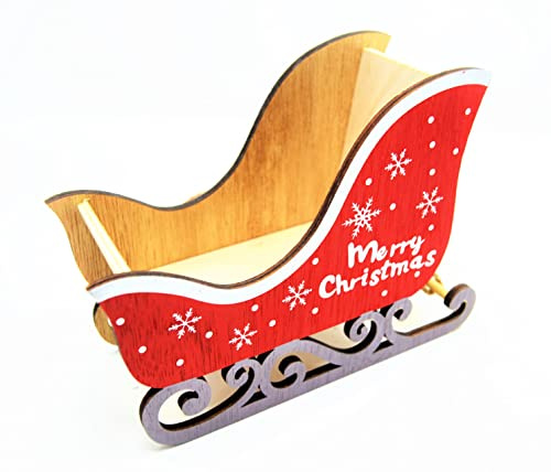 SERVICES Schlitten, Weihnachtsmann, Rentier, Ständer, kleine Süßigkeiten, Geschenke, 18 cm, 14 cm, 8 cm, Holz, handgefertigt