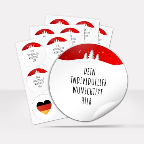 24 Weihnachtsaufkleber PERSONALISIERT mit Wunschtext, rund 4 cm | Aufkleber für Geschenke und Produkte zu Weihnachten mit Text oder Namen, selbstklebende Etiketten geschäftlich privat, weiss rot