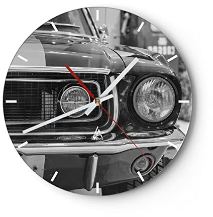 ARTTOR Orologio da Parete in Vetro Ford Mustang Mach 40x40cm Piccolo Moderno Orologio da Muro Per Casa Cucina Soggiorno Silenzioso Wall Clock Decorazione Orologio da Appendere - C3AR40x40-4619