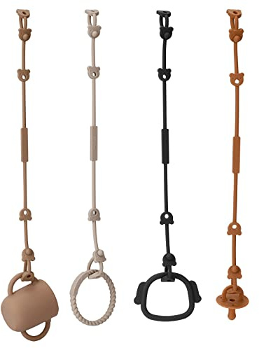 Eoopoon 4 Pack Toy Safety Straps, Stretchable Silicone Pacifier Chains, Adjustable Baby Bottle Toy Teethers Harness Strollers Straps for High Chair, Hanging Baskets, Cribs, Car Seat, Shopping Trolley