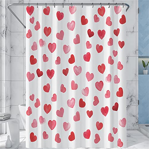 XYueww Duschvorhang, Herzen Duschvorhang Anti-Schimmel, Wasserdicht, Schnell Trocknend, Duschrollo Polyestergewebe 12 Duschvorhangringen, Badezimmerzubehör,180x180cm
