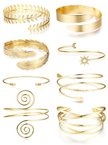YADOCA 8 Stücke Oberarm Armbänder für Damen Egirls Einstellbare Oberarmmanschette Set Minimalistischen Boho Punk Griechische Armband Swirl Arm Armreif Set Verstellbaren