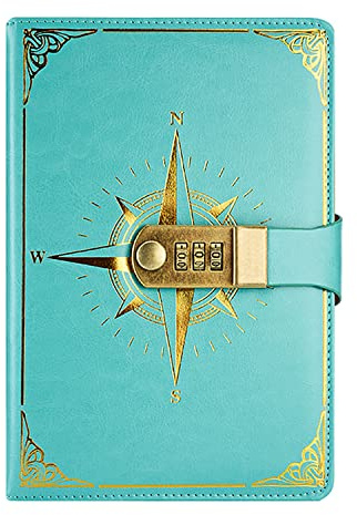 LinYesh PU Leather Journal with Code Lock, Retro Nautical Pattern Notebook, A5 Secret Password Notepad Diary Journal Travel Diary Organiser with Combination Lock, Personal Code Lock