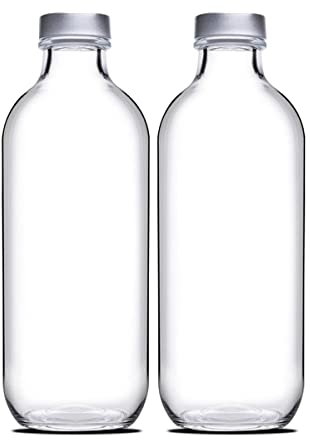 JUANIO Lot de 2 bouteille en verre avec bouchon à vis, carafe pour l'eau, jus, capacité 50 cl - Ø 7 x Hauteur 20.5 cm