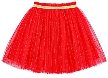 CAMILIFE Enfant Fille Jupe Tutu Jupe de Princesse Mini Jupe Jupe en Tulle Jupe Tutu de Ballet avec Ceinture Élastique Accessoire de Costume de Performance - Rouge Taille du Fabricant 140