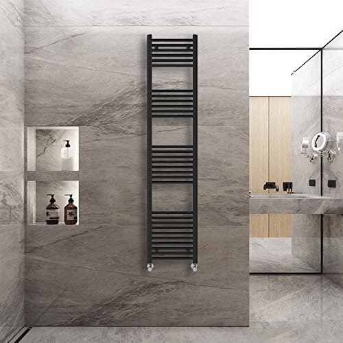 Warmehaus Straight Heated Towel Rail Radiator Ladder Black 1800x400mm | Central Heating Radiators for Bathroom Kitchen, Wall Mounted Vertical Warmer, 22mm Tube, Premium Mild Steel, Small