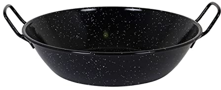 Tradineur - Paellera honda esmaltada - Fabricado en España - Apta para gas, vitrocerámica, cocina eléctrica y lavavajillas (Negro, Ø 38 cm)