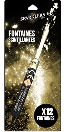 SPARKLERS CLUB Fontaines à Gateaux Scintillantes - Lot de 12 - durée 60 Secondes pour Gateaux et Bouteilles de Champagne,Bougie lumineuse d'ambiance pour anniversaire 1 Minute - Catégorie F1 Noir/Or