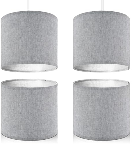Weewooday 4 Sets Fabric Lampshade with E27 to E14 Adapter Ring Modern Ceiling Pendant Table Drum Light Shade Linen Lamp Shades for Table Bedside Floor Lamp(Grey,10 Inch)