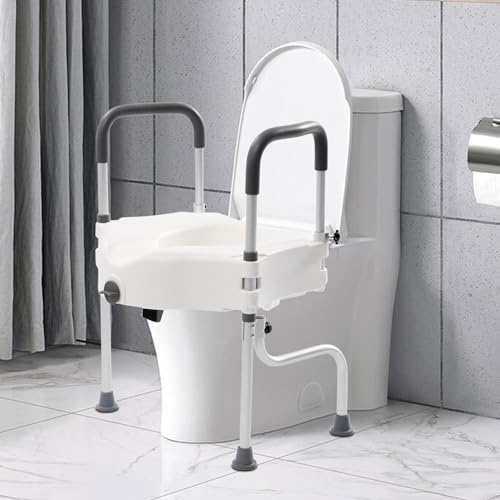 KEESUNG Toilettensitzerhöhung mit Armlehnen 11cm, Toilettensitzheber WC-Erhöhung Kann 150 kg WC Stzerhöhung für Senioren, Höhenverstellbar Stützrahmen Badezimmer-assistenz-sicherheitskommoderahmen