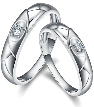 Engagement Ring Women, Bandringe Silber 18 Karat Weißgold AU750 2 Lab Diamant 0.04CT Ij Rundschliff VVS mit Damen 57 (18.1) + Herren 60 (19.1)