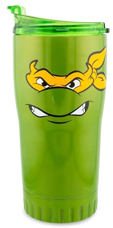 Silver Buffalo Teenage Mutant Ninja Turtles Michel-Ange Gobelet en acier inoxydable avec couvercle