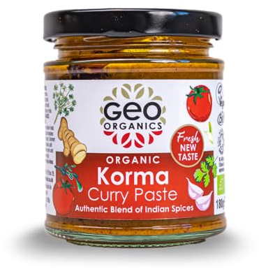 Geo Organics Korma Curry Paste 180g (Pack of 1) Serves 4 | Organic Curry Paste | Certified Organic Curry & Vegan Friendly | Authentic Restaurant Recipe Base Korma Indian Food