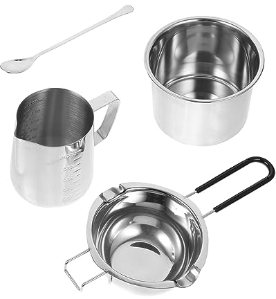 NUOBESTY Stainless Steel Wax Melting Pot Set 400ml Melting Bowl 14cm Thickened Outer Pot Silicone Handle Measuring Cup Stirring Spoon and Butter Heating in Home or Salon