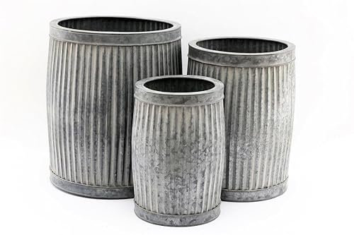 My Square Mile Galvanised Tub Planters Large Metal Round Ribbed Dolly Garden Drum Flower Pots (Medium 45Litres)