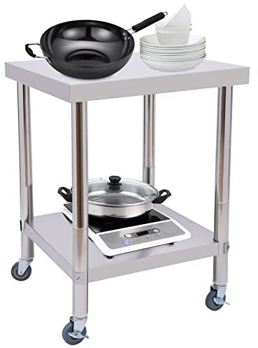 LOYEMAADE Arbeitstisch 76x60cm Edelstahltisch mit Rollen,Küchentisch Arbeitstische für Lebensmittelzubereitung für Küche, Bar,Restaurant