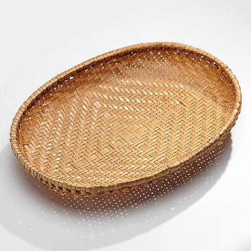 Tangqindianzi Cestino Intrecciato Rustico-Chic, Cestino Porta Pane e Frutta, Ovale/Marrone (36cm)