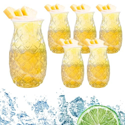 PRITOK Juego de 6 vasos de cóctel de 480 ml, vasos de piña, vasos de cóctel para bar, fiesta, zumo de vino, copas de piña, copas de cóctel transparente con relieve de piña para cócteles, vasos de
