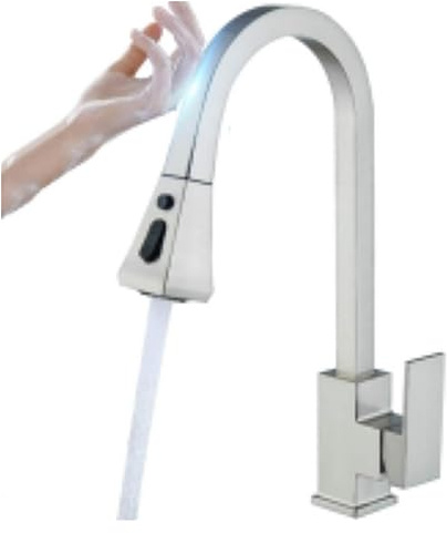 OQCOYUVRY Kitchen Faucet Pull-Out Square Kitchen Faucet Single Hole Handle Rotation 360 Degrees hot and Cold Water Mixing Faucet Kitchen Faucet(Nickel with Sensor)