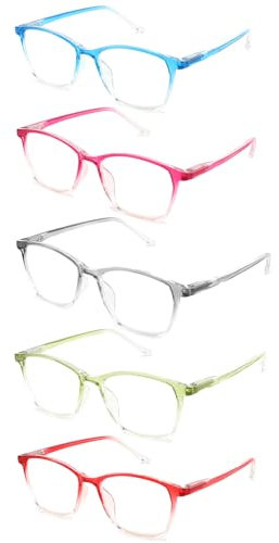 LANLANG - Paquete de 5 Gafas de Lectura para Hombres Mujeres con 5 colores, Gafas Presbicia que incluyen dioptrías de 1.0 a 4.0, lentes transparentes, R-T001, 1,5 dioptrías