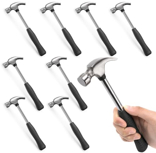 Mezchi 8 Pack 8 Oz Small Claw Hammer Set, Mini Hammer with Non-Slip Rubber Handle and Forged Hardened Steel Head, Small Hammer for Women, Picture Hanging, DIY