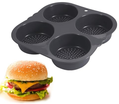 Welhammsae Molde de Silicona Para Hamburguesas, 4 Cavidades Molde de Silicona Antiadherente, Molde de Pan para Hamburguesas, Pan, Magdalenas, Tartas de Chocolate, Tartas