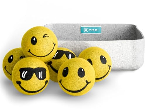 RYMEI Trocknerbälle 6-er Set aus 100% Schafwolle – Energiesparend & Weichspülersatz für Daunenjacken, Allergiker & Babywäsche mit Aufbewahrungs Box