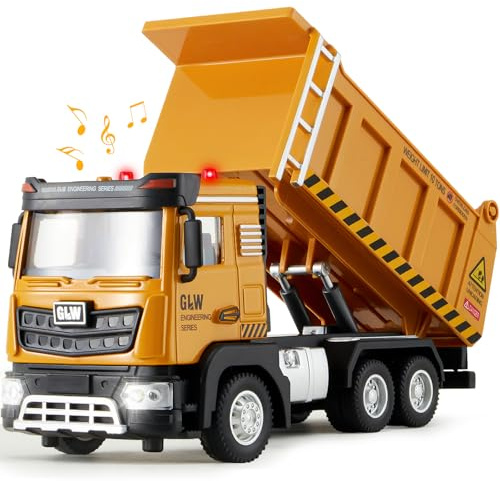 Tacobear Camion Enfant Tracteur Jouet 1:40 Métal Transporteur avec Son et Lumière Véhicules Transport Tractopelle Majorette Voiture Cadeau d'anniversaire Jouet Garçons 3 4 5 6 Ans (Basculeur)