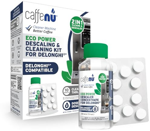 Delonghi Compatible Descaling Solution & 10 Cleaning Tablets. 200ml Descaler. Removes Limescale and Provides Hotter Coffee