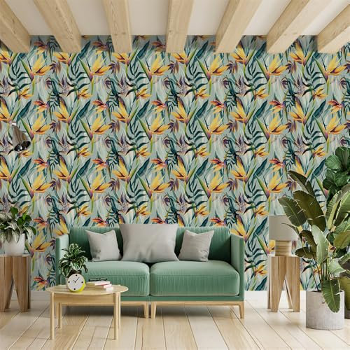Papier Adhesif pour Meuble Vert Jaune Rétro Papier Peint Adhesif Mural Vinyle Papier Collant pour Meuble Imperméable Papier Peint Autocollant Mur Papier Peint Adhesif 1P (45x300 cm)