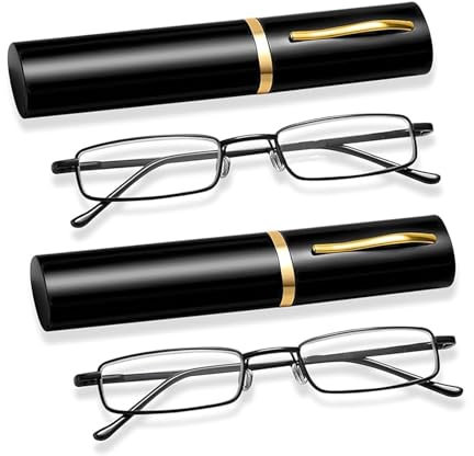 FAINCA 2 Pièces Lunettes de Lecture, Mini Lunette de Lecture, Lunette Lecture éTroites en MéTal à CharnièRe, Lunettes avec éTui, Reading Glasses, Lunette Homme et Femme (350 Degrés)